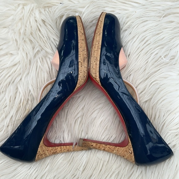 Navy Blue Patent Leather Louboutin with cork platform - Picture 4 of 6